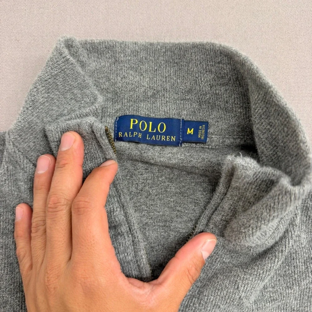 Polo Ralph Lauren Mens Gray Quarter Zip Pullover Sweater Pony Logo Size M